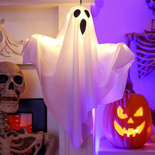 Lovii Halloween Hanging Ghost Light Scream Ghost LED Decor White - image 1