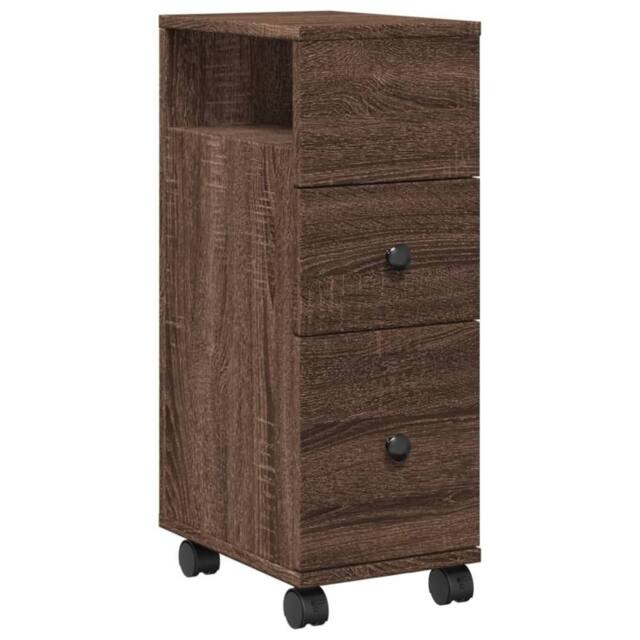 Berkfield Home Narrow Bathroom Cabinet with Wheels Brown Oak Engineered Wood - image 1