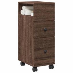 Berkfield Home Narrow Bathroom Cabinet with Wheels Brown Oak Engineered Wood - thumbnail 2