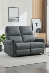 More4Homes Madrid 2 Seater Manual Air Leather Recliner Sofa in Grey - thumbnail 1