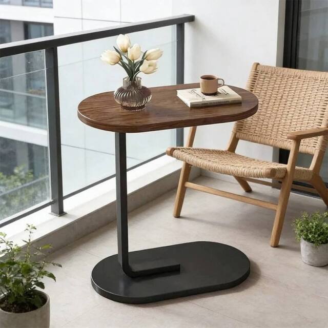 EONLION Black Walnut C-Shaped Sofa Side End Table - Size: 100 cm - image 1