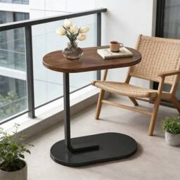 EONLION Black Walnut C-Shaped Sofa Side End Table - Size: 100 cm - thumbnail 1