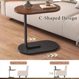 EONLION Black Walnut C-Shaped Sofa Side End Table - Size: 100 cm - thumbnail 2