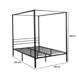 Home Source Sierra Modern Metal Canopy Bed 4 Poster Black Frame Home Bedroom - Size: Double - thumbnail 9