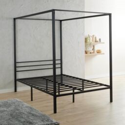 Home Source Sierra Modern Metal Canopy Bed 4 Poster Black Frame Home Bedroom - Size: Double - thumbnail 7