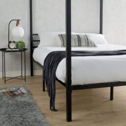Home Source Sierra Modern Metal Canopy Bed 4 Poster Black Frame Home Bedroom - Size: Double - thumbnail 6