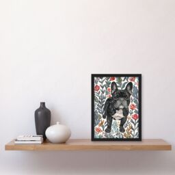"Artery8 Cute French Bulldog in Flower Garden Dog Lover Framed Wall Art - Size: W12"" x H16""" - thumbnail 4