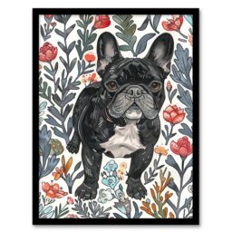 "Artery8 Cute French Bulldog in Flower Garden Dog Lover Framed Wall Art - Size: W12"" x H16""" - thumbnail 1