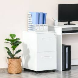 STILVORA Lockable 2-Drawer Filing Cabinet with Wheels in White - thumbnail 3