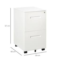 STILVORA Lockable 2-Drawer Filing Cabinet with Wheels in White - thumbnail 4