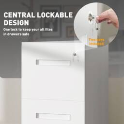 STILVORA Lockable 2-Drawer Filing Cabinet with Wheels in White - thumbnail 6