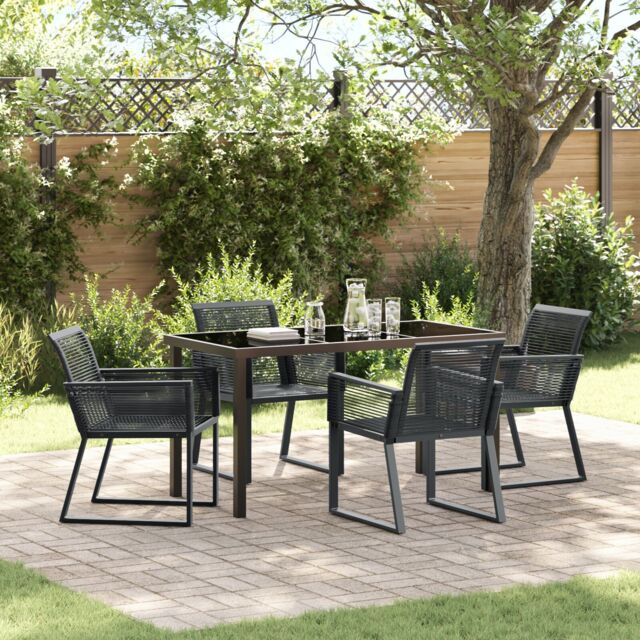 Berkfield Home 5 Piece Garden Dining Set Black Poly Rattan - image 1