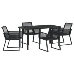 Berkfield Home 5 Piece Garden Dining Set Black Poly Rattan - thumbnail 2