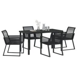 Berkfield Home 5 Piece Garden Dining Set Black Poly Rattan - thumbnail 3