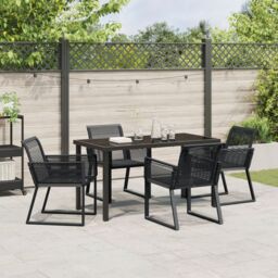 Berkfield Home 5 Piece Garden Dining Set Black Poly Rattan - thumbnail 4