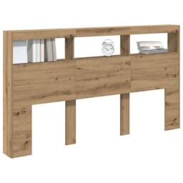 Berkfield Home Headboard Cabinet with LED Artisan Oak 180x17x102 cm in Brown - Size: 180 x 17 x 102 cm - thumbnail 5