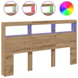 Berkfield Home Headboard Cabinet with LED Artisan Oak 180x17x102 cm in Brown - Size: 180 x 17 x 102 cm - thumbnail 3