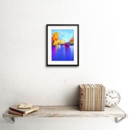 "Artery8 Wall Art Print Autumn Lake Landscape Art Framed 9x7 inch in Black - Size: W7"" x H9""" - thumbnail 2