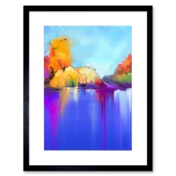 "Artery8 Wall Art Print Autumn Lake Landscape Art Framed 9x7 inch in Black - Size: W7"" x H9""" - thumbnail 1