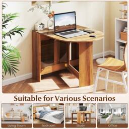 Costway Folding Dining Table 3-in-1 Drop Leaf Table Expandable Writing Desk in Brown - thumbnail 8