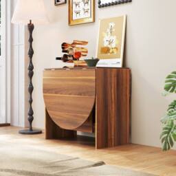 Costway Folding Dining Table 3-in-1 Drop Leaf Table Expandable Writing Desk in Brown - thumbnail 4