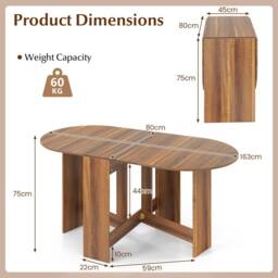 Costway Folding Dining Table 3-in-1 Drop Leaf Table Expandable Writing Desk in Brown - thumbnail 2