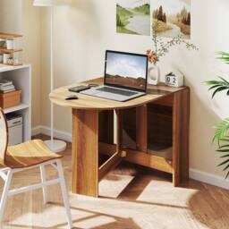 Costway Folding Dining Table 3-in-1 Drop Leaf Table Expandable Writing Desk in Brown - thumbnail 5