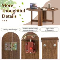 Costway Folding Dining Table 3-in-1 Drop Leaf Table Expandable Writing Desk in Brown - thumbnail 9
