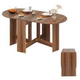 Costway Folding Dining Table 3-in-1 Drop Leaf Table Expandable Writing Desk in Brown - thumbnail 1