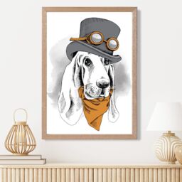 ARTZE Steam Punk Hound Dog Sketch Framed Print SIZE: A3 with Oak Frame in Orange - thumbnail 2