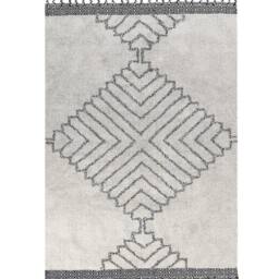 Wyld and Coco Handwoven Cotton Rug 140 x 200 cm White Black Geometric Tassels - Size: 140 cm x 200 cm - thumbnail 2