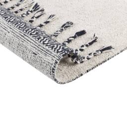 Wyld and Coco Handwoven Cotton Rug 140 x 200 cm White Black Geometric Tassels - Size: 140 cm x 200 cm - thumbnail 5