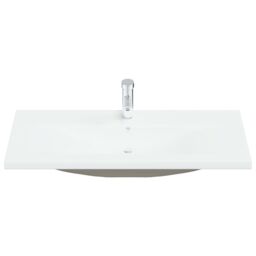 Berkfield Home Built-in Basin with Faucet 101x39x18 cm Ceramic White - Size: 101 x 39 x 18 cm - thumbnail 3