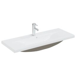 Berkfield Home Built-in Basin with Faucet 101x39x18 cm Ceramic White - Size: 101 x 39 x 18 cm - thumbnail 2