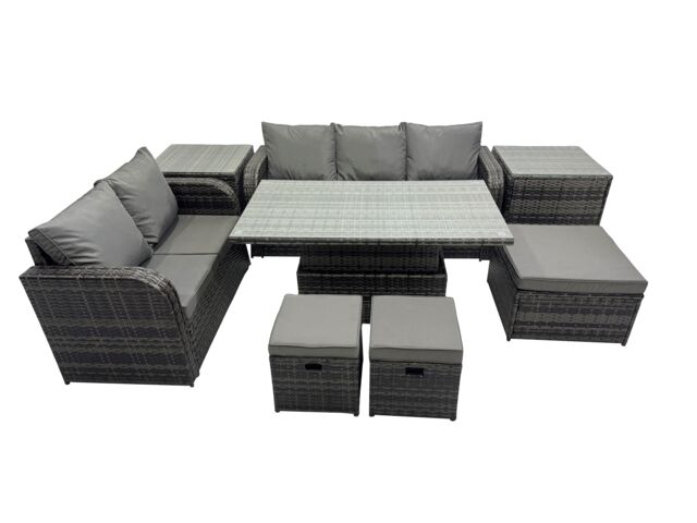 Fimous Rattan Garden Furniture Set 8-seater with 3 Footstools 2 Side Tables in Dark Grey - image 1