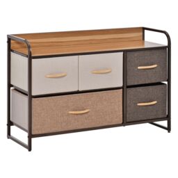 HOMCOM Drawers Storage Tower Dresser with Wood Top Steel Frame Storage in Brown - thumbnail 2