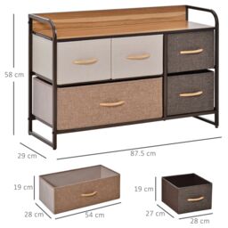 HOMCOM Drawers Storage Tower Dresser with Wood Top Steel Frame Storage in Brown - thumbnail 3