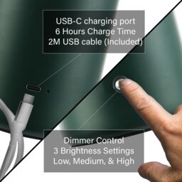 Happy Homewares Modern Rechargeable Mushroom Table Lamp with Touch Dimmer Button in Dark Green - Size: 10 inches - thumbnail 5