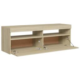 Berkfield Home TV Cabinet with LED Lights Sonoma Oak 120x35x40 cm in Light Tan - Size: 120 x 35 x 40 cm - thumbnail 8