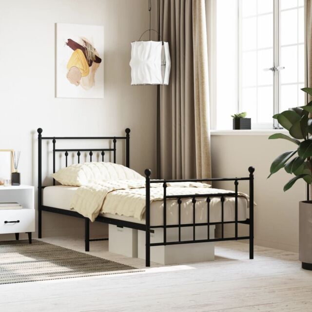 Berkfield Home Metal Bed Frame without Mattress with Footboard Black 80x200cm - Size: 80x200 cm - image 1