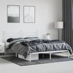 Berkfield Home Metal Bed Frame with Headboard White 160x200 cm - thumbnail 4