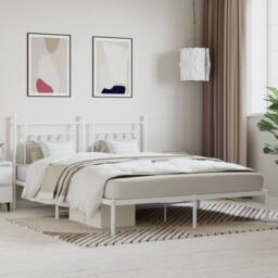 Berkfield Home Metal Bed Frame with Headboard White 160x200 cm - thumbnail 2