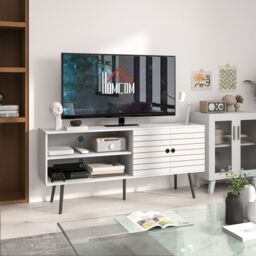 HOMCOM TV Stand Cabinet for TVs with Open Shelves, Soft-close Door, Cable Holes in White - thumbnail 1