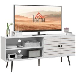 HOMCOM TV Stand Cabinet for TVs with Open Shelves, Soft-close Door, Cable Holes in White - thumbnail 2