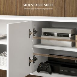 HOMCOM TV Stand Cabinet for TVs with Open Shelves, Soft-close Door, Cable Holes in White - thumbnail 5