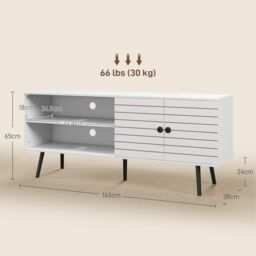 HOMCOM TV Stand Cabinet for TVs with Open Shelves, Soft-close Door, Cable Holes in White - thumbnail 3