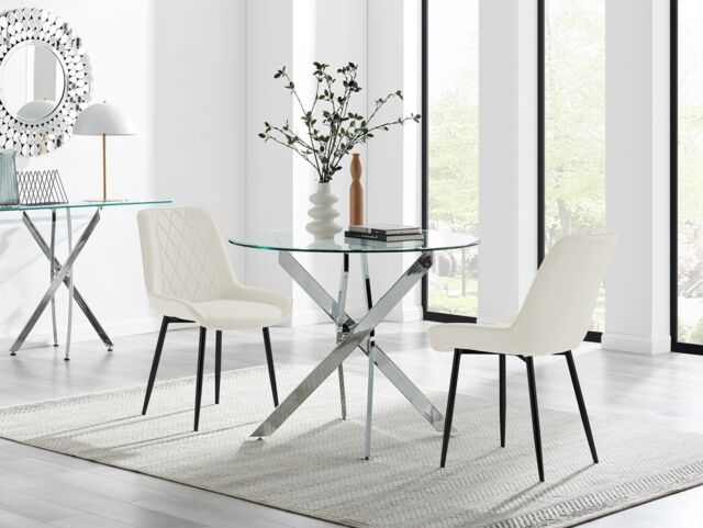 FurnitureboxUK Novara 100cm Round Dining Table & 2 Pesaro Black Leg Chairs in Cream - image 1