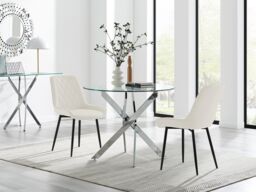 FurnitureboxUK Novara 100cm Round Dining Table & 2 Pesaro Black Leg Chairs in Cream