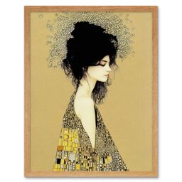 "Artery8 Wall Art Print Klimt Style Woman in Multi Coloured Shawl Painting Art Framed in Light Oak - Size: W12"" x H16""" - thumbnail 1