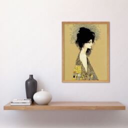 "Artery8 Wall Art Print Klimt Style Woman in Multi Coloured Shawl Painting Art Framed in Light Oak - Size: W12"" x H16""" - thumbnail 2